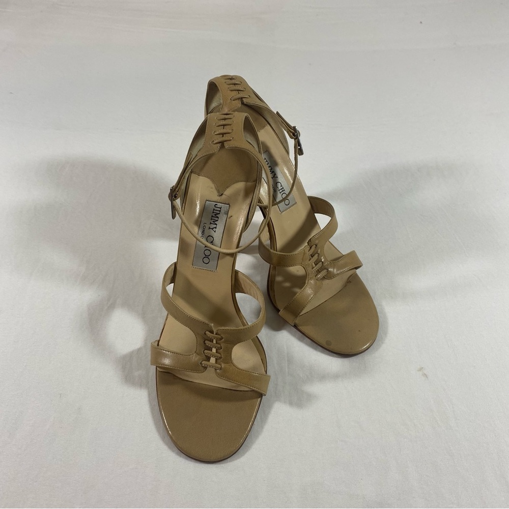 Jimmy Choo Beige Strappy Heels Leather Open Toe Strappy Beige  38 size - Picture 7 of 8